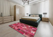 Contemporary Dark Pink Patchwork Rug in a Bedroom, con445