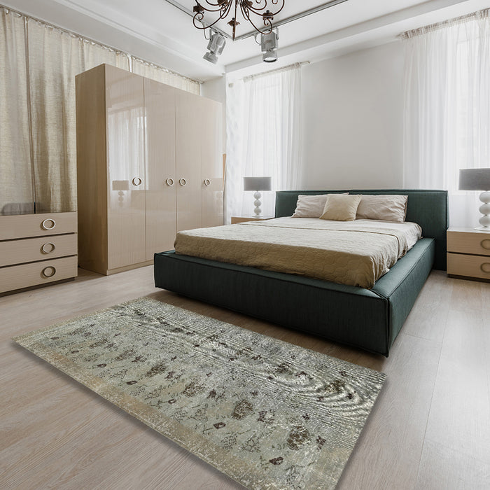 Machine Washable Contemporary Sage Green Rug in a Bedroom, wshcon446