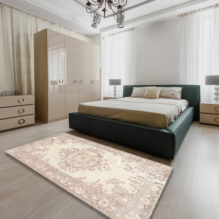 Machine Washable Contemporary Tan Brown Rug in a Bedroom, wshcon449
