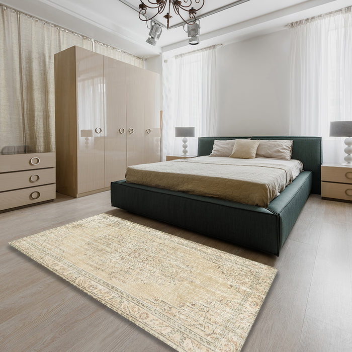 Machine Washable Contemporary Light French Beige Brown Rug in a Bedroom, wshcon455