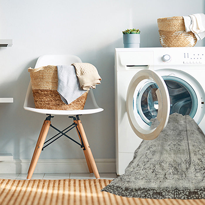 Machine Washable Contemporary Grey Gray Rug in a Washing Machine, wshcon456
