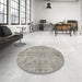 Round Contemporary Pale Silver Gray Modern Rug in a Office, con457