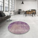 Round Contemporary French Lilac Purple Persian Rug in a Office, con458