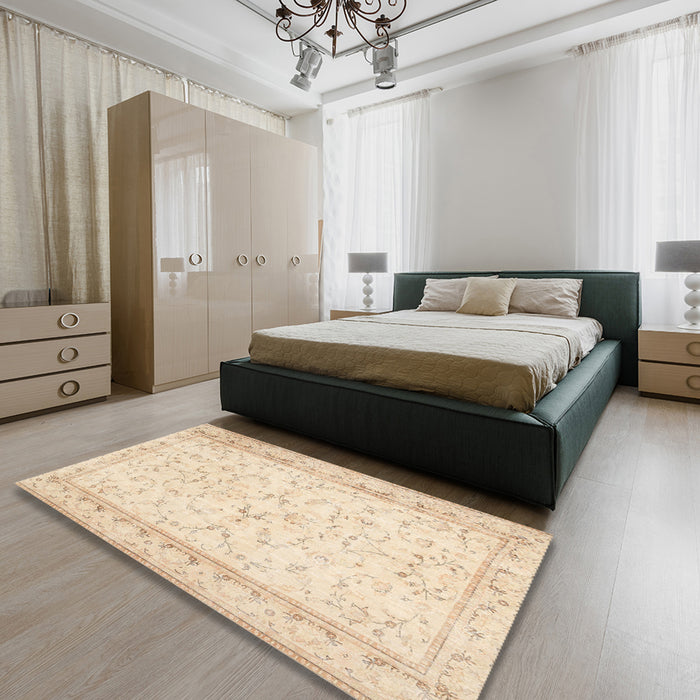 Contemporary Golden Blonde Gold Modern Rug in a Bedroom, con460