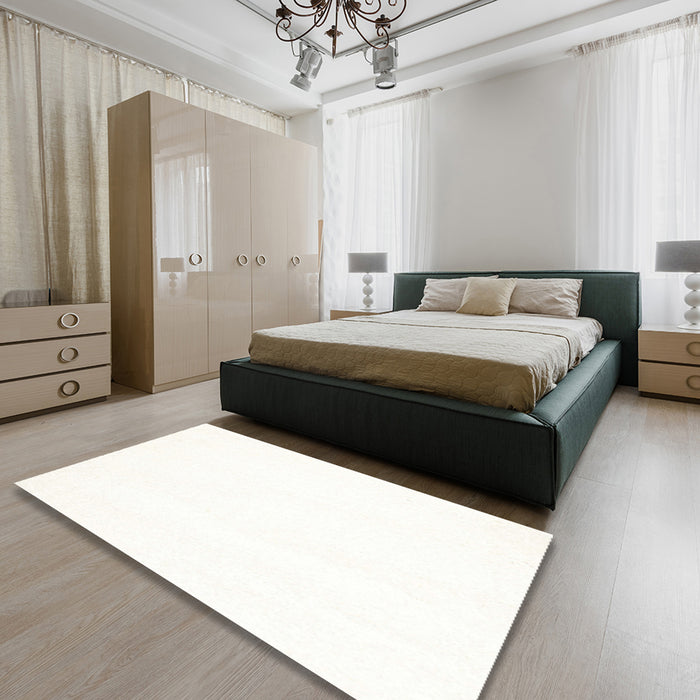 Contemporary Ivory White Solid Rug in a Bedroom, con464