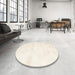 Round Contemporary Blanched Almond Beige Solid Rug in a Office, con466