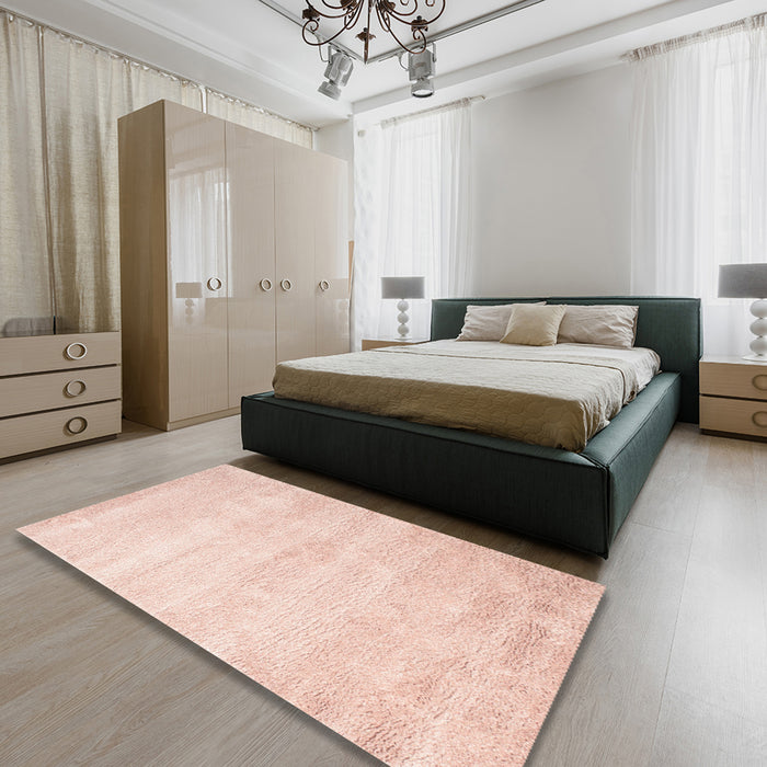 Machine Washable Contemporary Deep Peach Orange Rug in a Bedroom, wshcon470