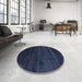 Round Contemporary Blue Modern Rug in a Office, con471