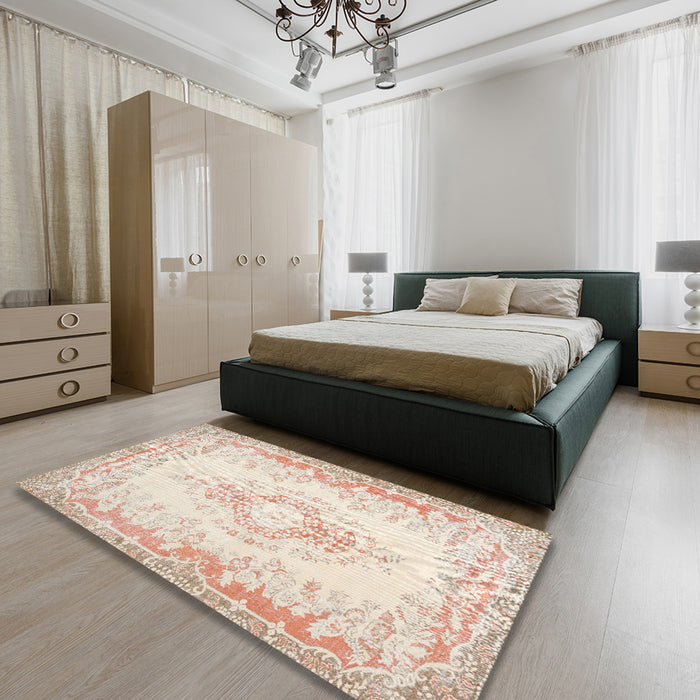 Contemporary Wheat Beige Modern Rug in a Bedroom, con473