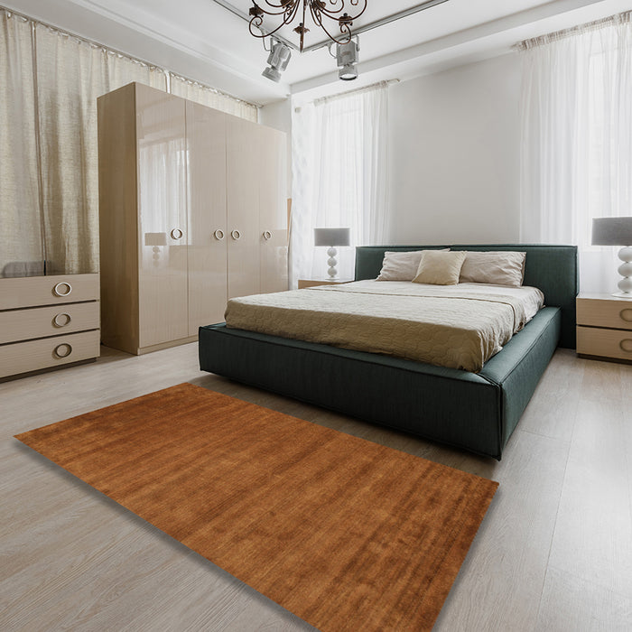 Contemporary Mahogany Brown Modern Rug in a Bedroom, con47