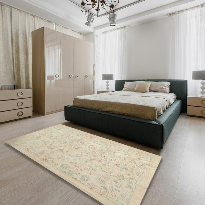 Machine Washable Contemporary Khaki Gold Rug in a Bedroom, wshcon485