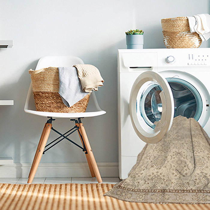 Machine Washable Contemporary Khaki Gold Rug in a Washing Machine, wshcon486