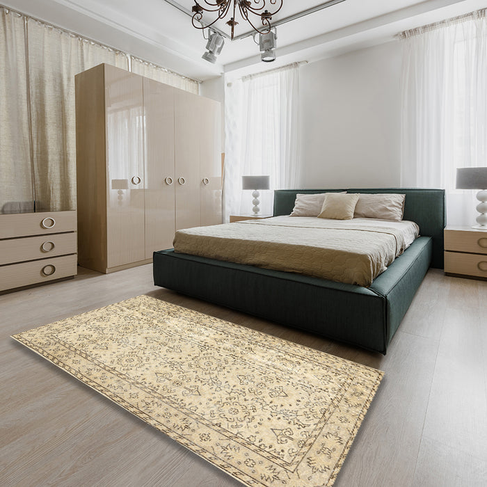 Machine Washable Contemporary Khaki Gold Rug in a Bedroom, wshcon489
