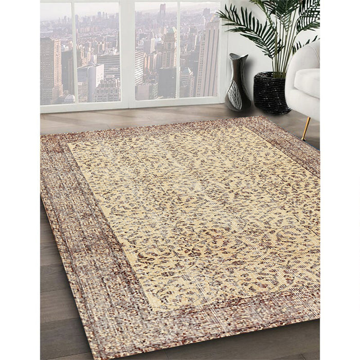 Machine Washable Contemporary Khaki Gold Rug in a Family Room, wshcon491
