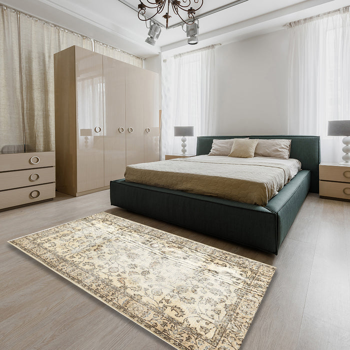 Contemporary Camel Brown Modern Rug in a Bedroom, con493