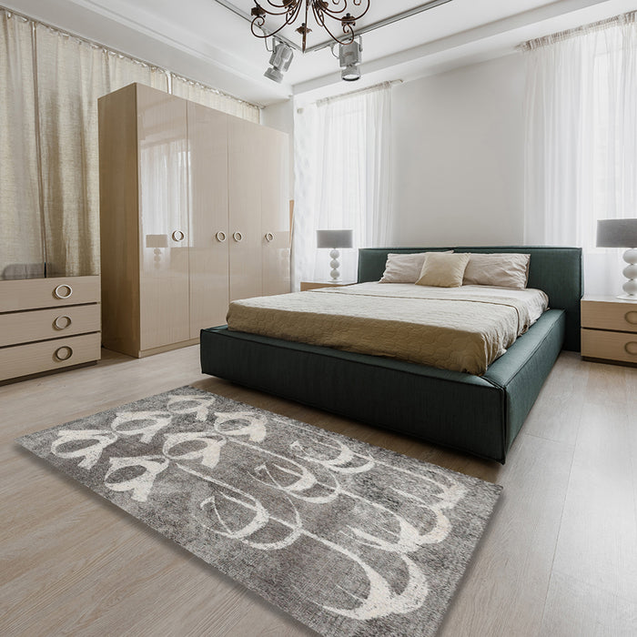 Contemporary Sandstone Brown Modern Rug in a Bedroom, con496