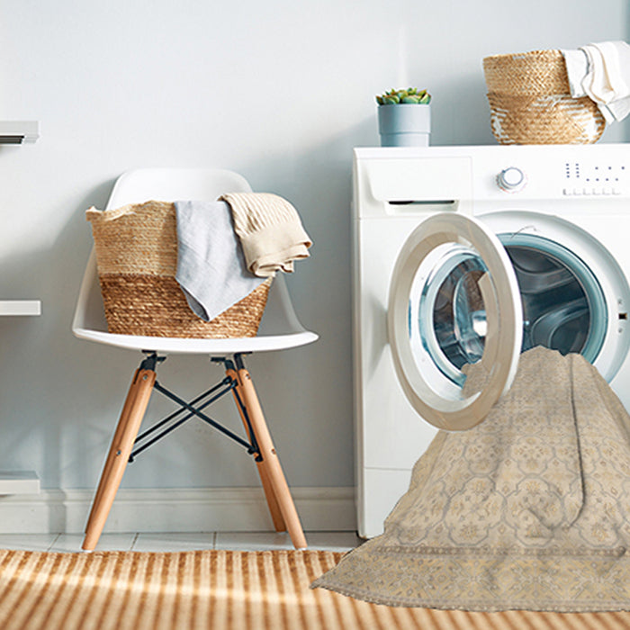 Machine Washable Contemporary Khaki Gold Rug in a Washing Machine, wshcon497