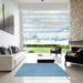 Square Contemporary Blue Modern Rug in a Living Room, con4