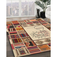 Contemporary Brown Red Patchwork Rug, con501