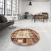 Round Machine Washable Contemporary Brown Red Rug in a Office, wshcon501