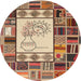 Sideview of Contemporary Brown Red Patchwork Rug, con501