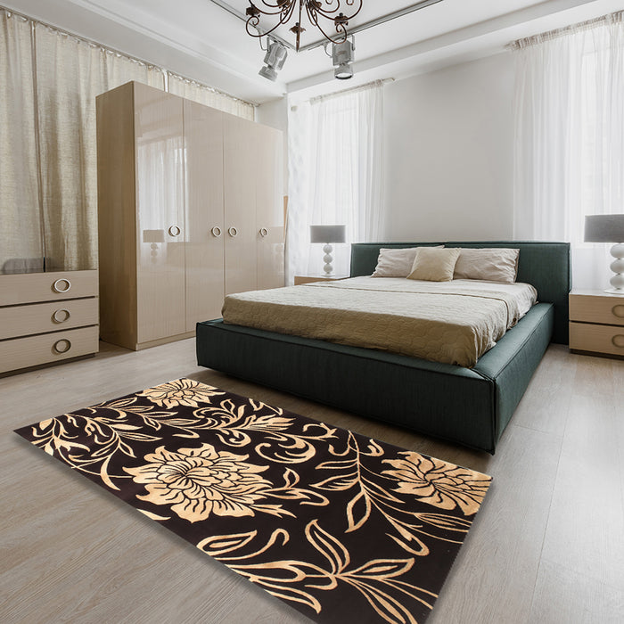 Contemporary Mid Gray Modern Rug in a Bedroom, con502