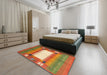 Machine Washable Contemporary Fire Red Rug in a Bedroom, wshcon504