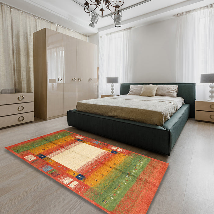 Machine Washable Contemporary Fire Red Rug in a Bedroom, wshcon504