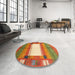 Round Machine Washable Contemporary Fire Red Rug in a Office, wshcon504