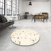 Round Machine Washable Contemporary Lemon Chiffon Beige Rug in a Office, wshcon505