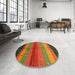 Round Contemporary Red Modern Rug in a Office, con506