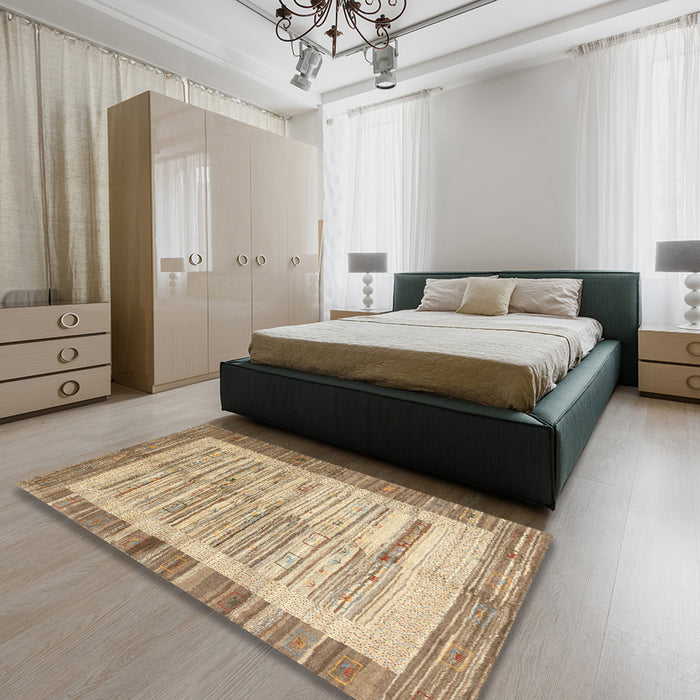 Contemporary Copper Brown Modern Rug in a Bedroom, con508