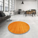 Round Contemporary Dark Orange Modern Rug in a Office, con50