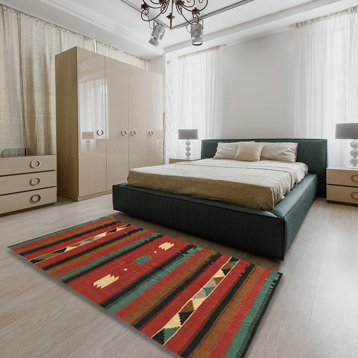 Contemporary Reddish Brown Oriental Rug in a Bedroom, con513