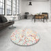 Round Contemporary Tan Brown Modern Rug in a Office, con515