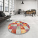 Round Machine Washable Contemporary Red Rug in a Office, wshcon517