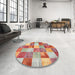 Round Contemporary Red Patchwork Rug in a Office, con517