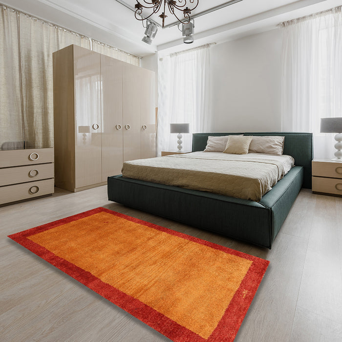 Contemporary Neon Red Modern Rug in a Bedroom, con518