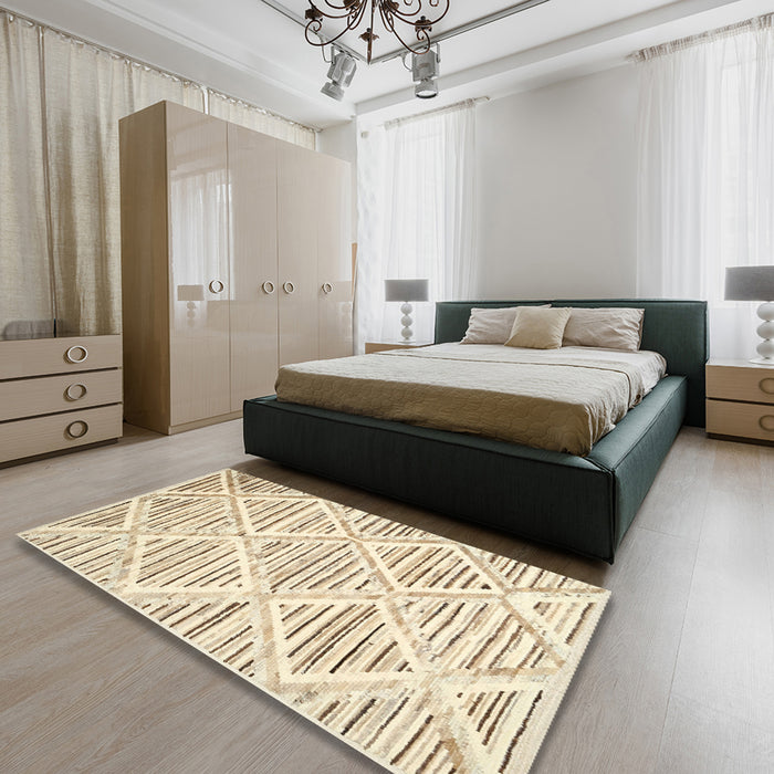Machine Washable Contemporary Gold Rug in a Bedroom, wshcon520