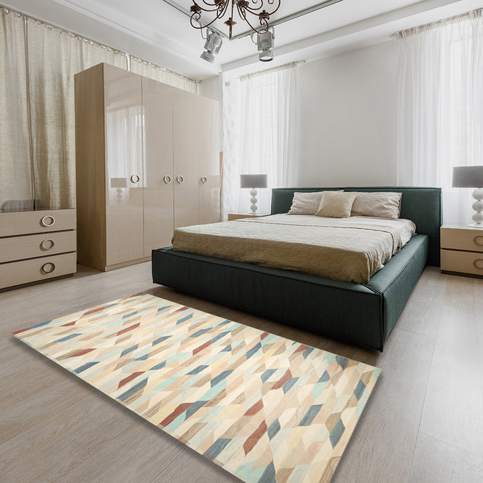 Contemporary Light Gold Solid Rug in a Bedroom, con524