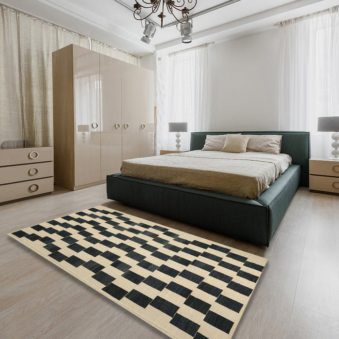 Contemporary Brown Modern Rug in a Bedroom, con526
