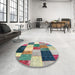 Round Contemporary Sage Green Patchwork Rug in a Office, con527