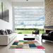 Square Contemporary Sage Green Patchwork Rug in a Living Room, con527