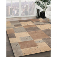 Contemporary Dark Almond Brown Patchwork Rug, con529