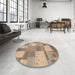 Round Machine Washable Contemporary Dark Almond Brown Rug in a Office, wshcon529