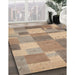 Contemporary Dark Almond Brown Patchwork Rug in Family Room, con529