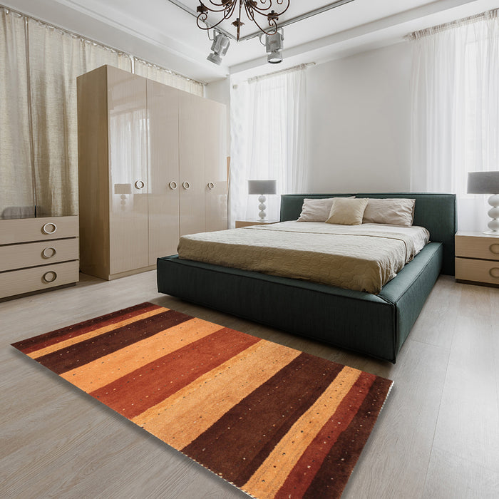 Contemporary Saffron Red Modern Rug in a Bedroom, con530