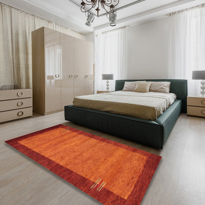 Machine Washable Contemporary Neon Red Rug in a Bedroom, wshcon535