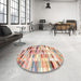 Round Contemporary Sunrise Orange Modern Rug in a Office, con539