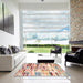 Square Contemporary Sunrise Orange Modern Rug in a Living Room, con539